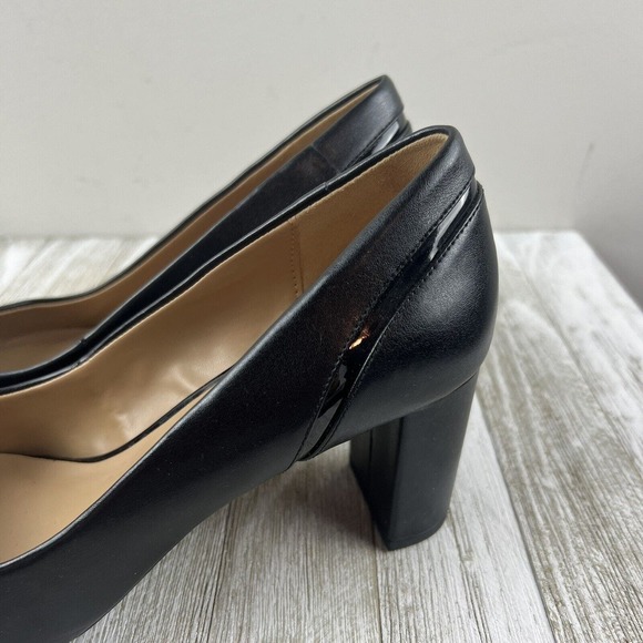 Crown & Ivy Heels Black Leather Career Pumps Tracey Block Heel 8 - Picture 2 of 10